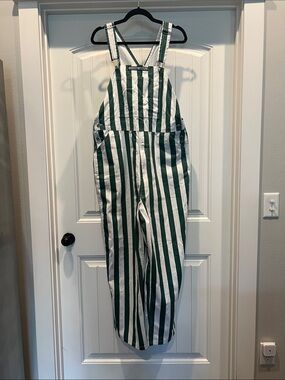 Adult Large Green & White Striped Overalls-Game Bibs!
